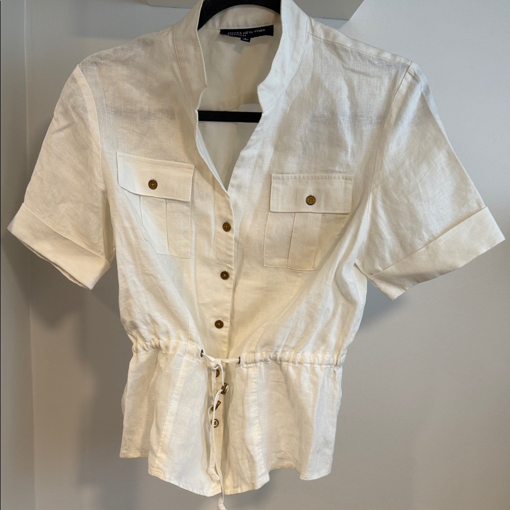 100% Linen Vintage 90s Jones New York White Button-Down Shirt jacket